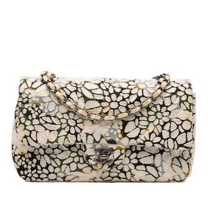 Chanel Medium Classic Chevron Tweed Floral Double Flap